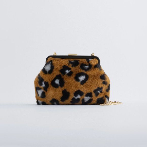 Zara Handbags - NWT Zara brown animal print faux fur crossbody bag w/ removable chain strap